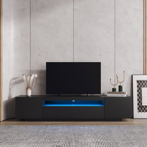 78''L Modern 2 Side Doors TV Stand RGB LED LightsandMulti-Storage TV Cabinet for Living Room Media Entertainment Center