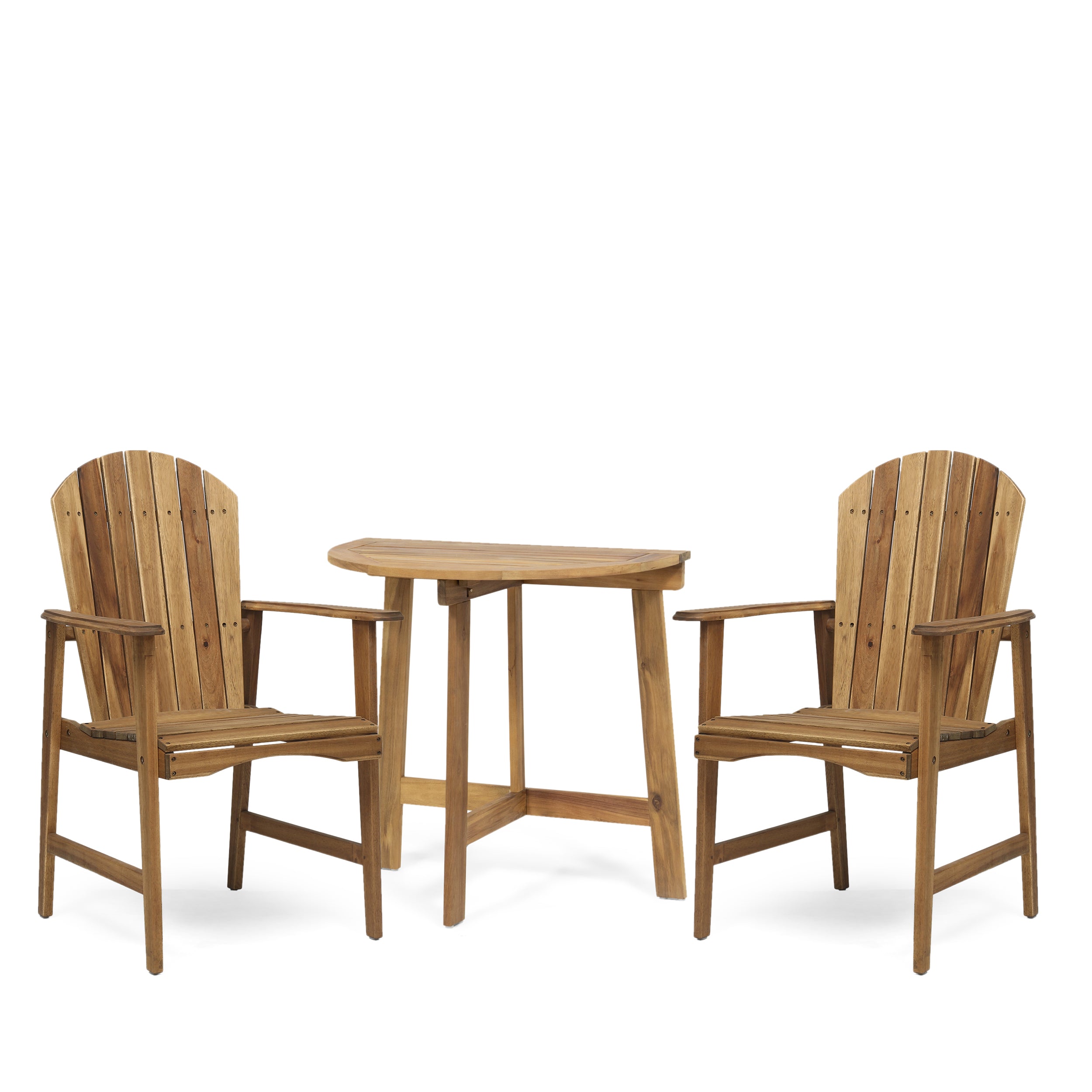 George Outdoor 2 Seater Half-Round Acacia Wood Bistro Table Set with Adirondack Chairs