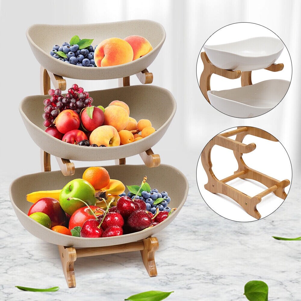 3 Tier Ceramic Fruit Basket Holder Dining Table Fruit Tray