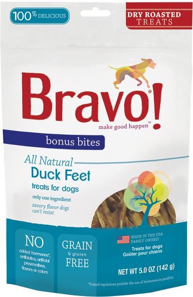 Bravo! Bonus Bites Duck Feet Dry-Roasted Freeze-Dried Dog Treats， 5-oz bag