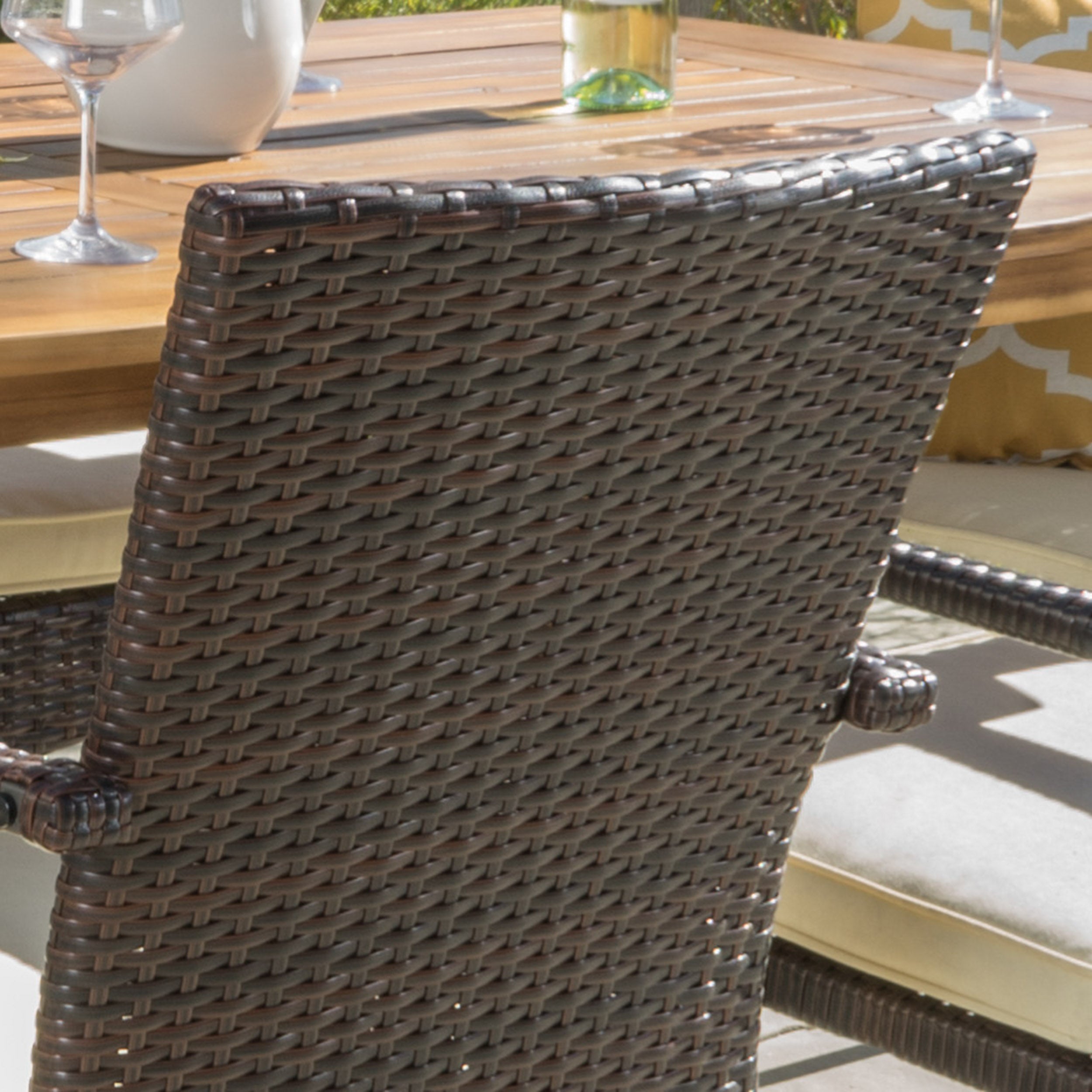 Pisciotta Outdoor 7-Piece Brown Wicker Dining Set with Cream Cushions