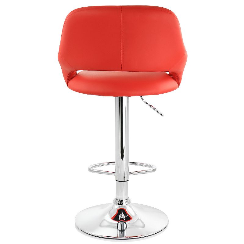 Elama 2 Piece Adjustable Faux Leather Bar Stool in Red with Chrome Base