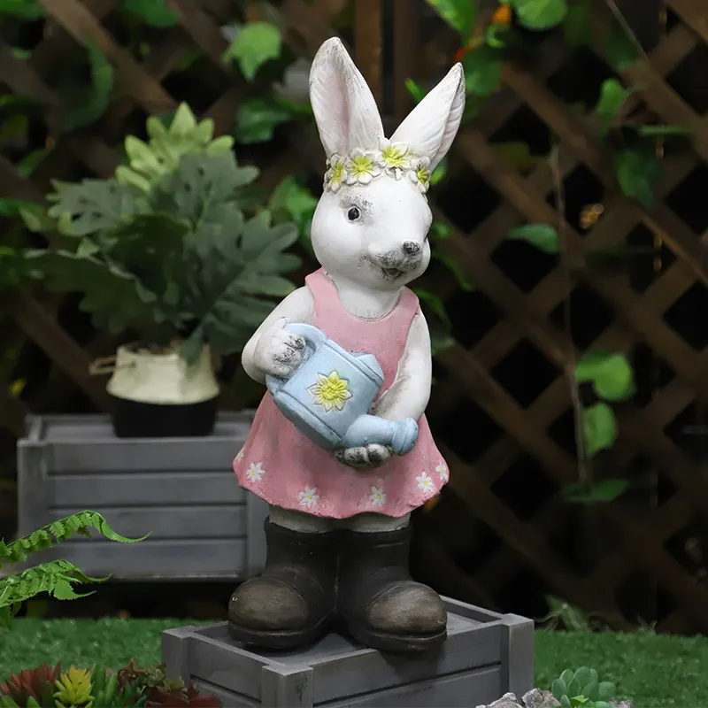 Redeco New Arrival Rabbit Garden Ornament Crafts LED Solar Rabbit Gnome Magnesium Oxide Garden Decor