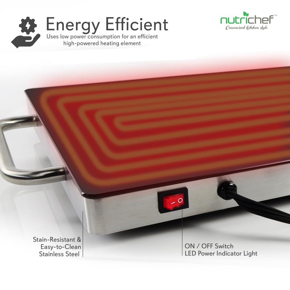 NutriChef PKWTR30 - Electric Warming Tray / Food Warmer with Non-Stick Heat-Resistant Glass Plate (16.5'' x 11.0'' Heating Surface)