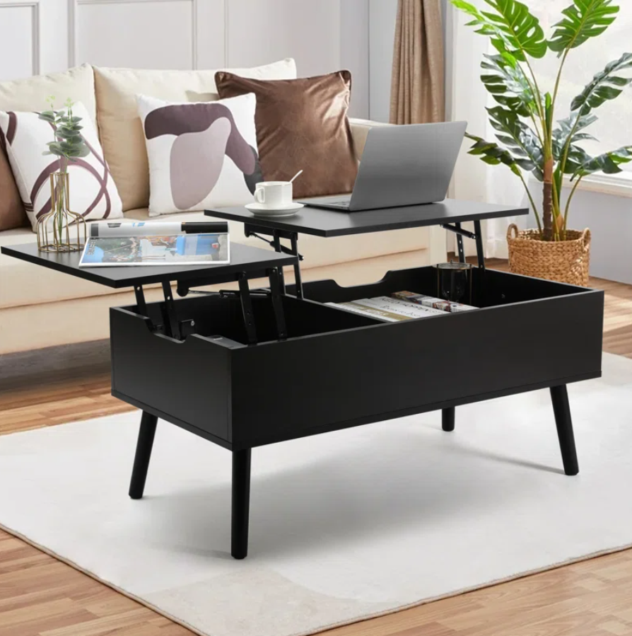 Lift Top Coffee Table with Storage, Double Lift Top Rectangular Storage Coffee Table