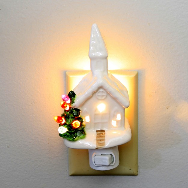 Ganz Church Night Light One Night Light 6 0 Inches Ceramic Electric Plug in Mx181444 Ceramic White