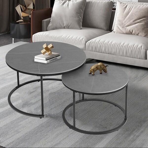 Round Black Grey Nesting Coffee Table (Set of 2)