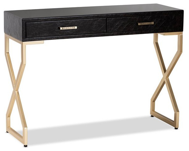 Baxton Studio Carville Modern 2 Drawer Wood Console Table in Dark Brown and Gold   Contemporary   Console Tables   by HedgeApple  Houzz