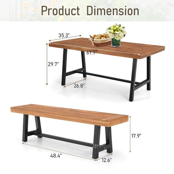 3-piece Acacia Wood Dining Set - Overstock - 34431264