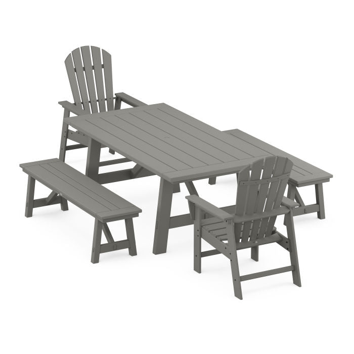 Polywood South Beach 5-Piece Rustic Farmhouse Dining Set With Benches PWS1101-1