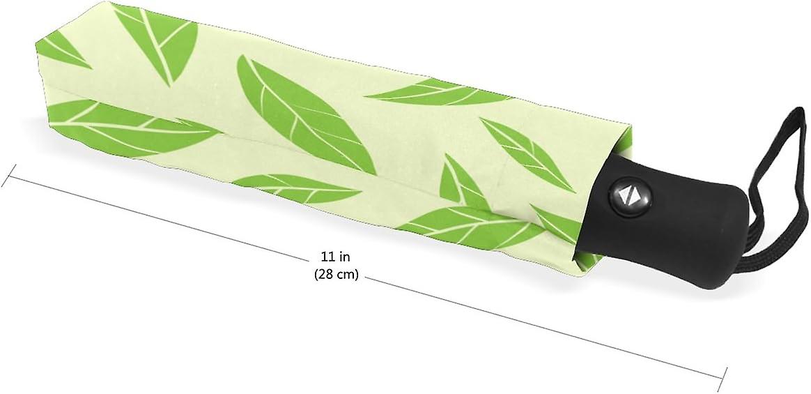 Rain Umbrella Automatic Windproof Foldable Umbrella Green Tea Leaves