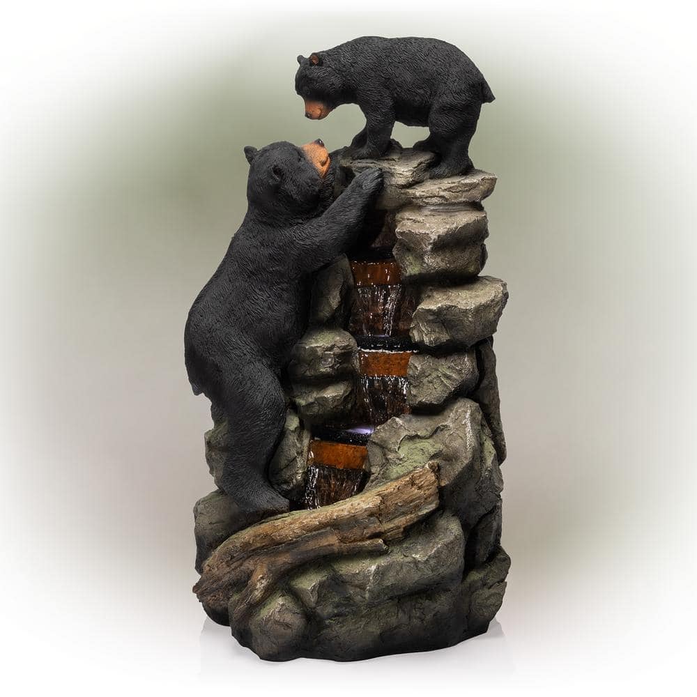 Alpine Corporation 36 in. Tall Outdoor 2 Bears Climbing on Rainforest Water Fountain TZL178