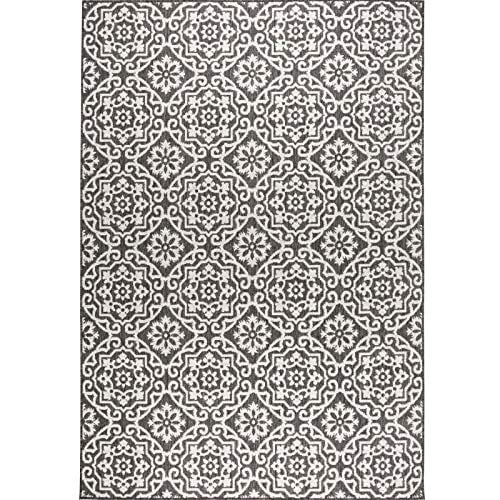 Nicole Miller New York Patio Country Danica Transitional Geometric Indoor/Outdoor Area Rug, Black/Grey, 5'2"x7'2"