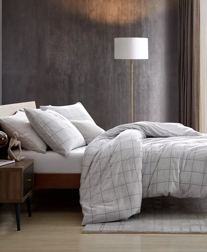 Kenneth Cole New York Holden Grid Duvet Cover Set， 3 Piece， Full Queen