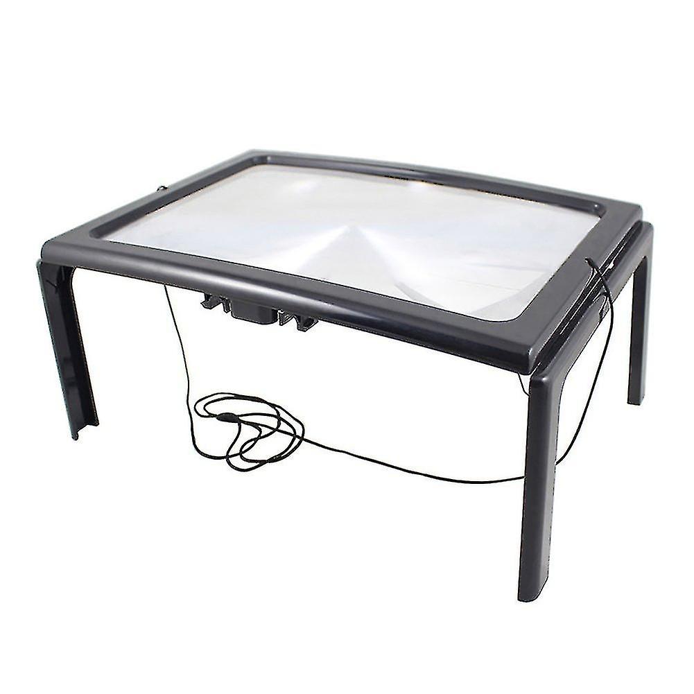 A4 Desktop Magnifying Glass Hand-free Rectangular Full-page Magnifier 4 Led Lights Illuminated 3x Re