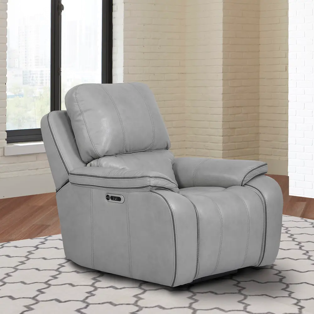 Harry Mist Light Gray Leather-Match Power Recliner