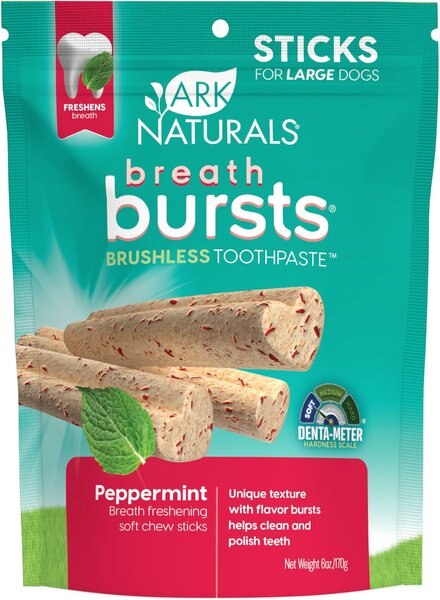 Ark Naturals Breath Bursts Peppermint Sticks Dental Dog Treats， 6-oz bag