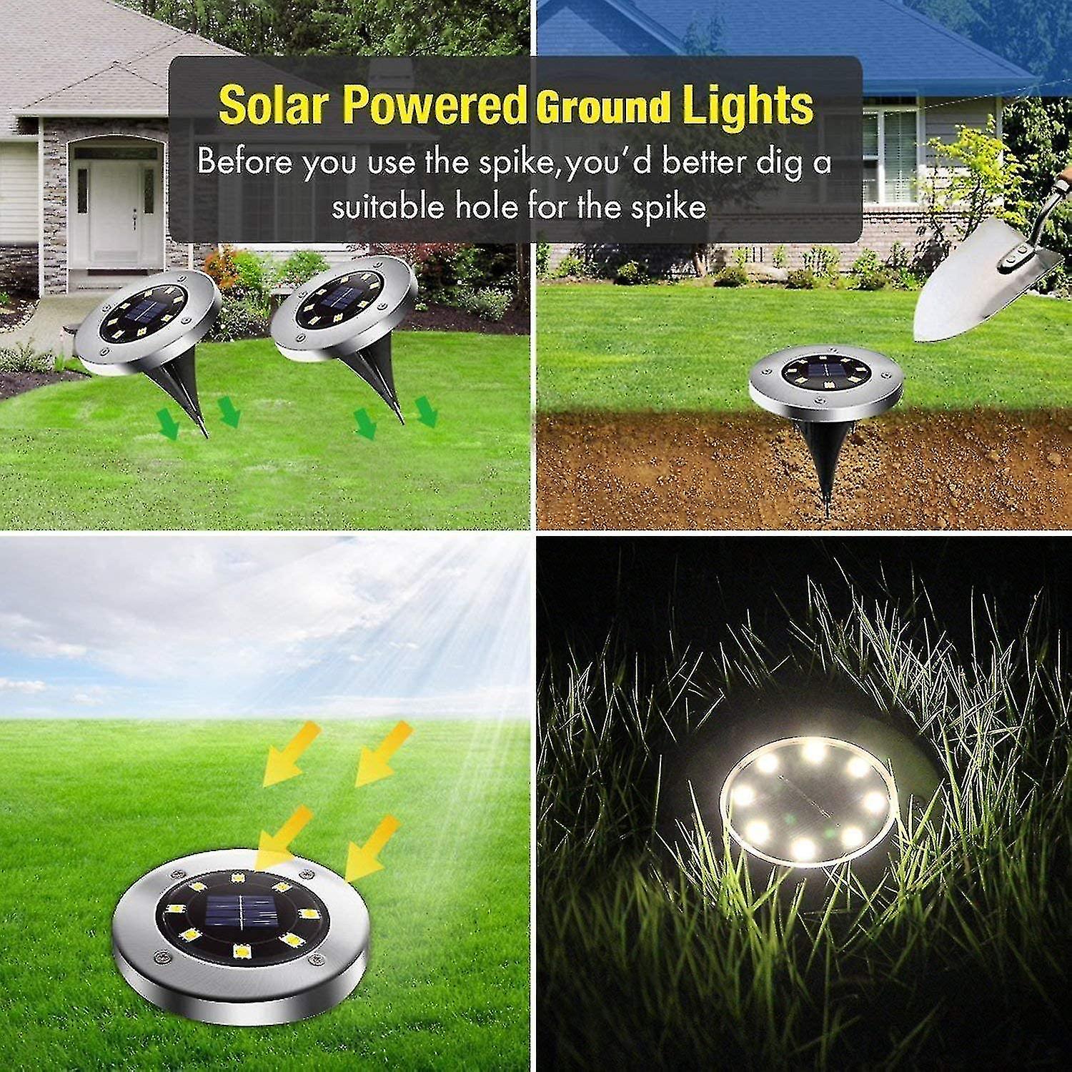 Solar Lamps For Outdoor 8 Led， Solar Garden Floor Lamp， Outdoor Floor Lamp Garden Lamps Ip65 (8 Warm White)