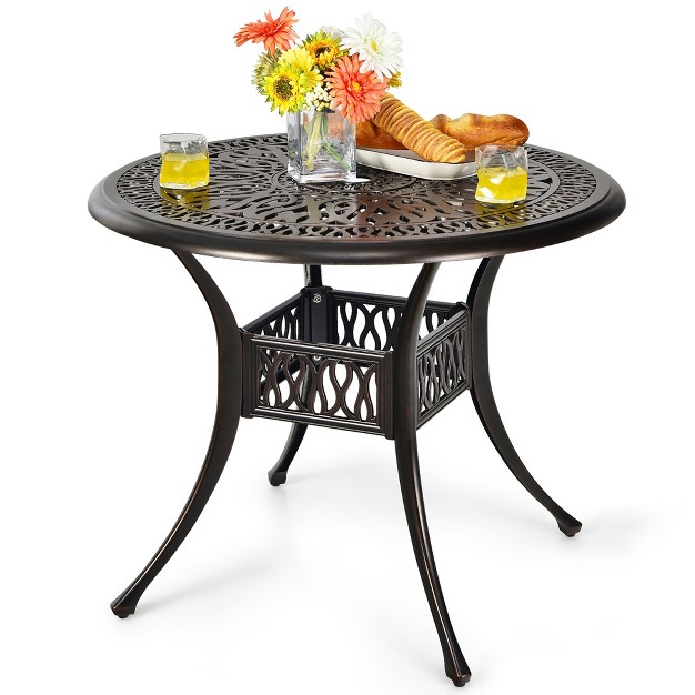 Costway 36 x27 x27 Patio Round Dining Bistro Table Cast W 2 x27 x27 Umbrella Hole