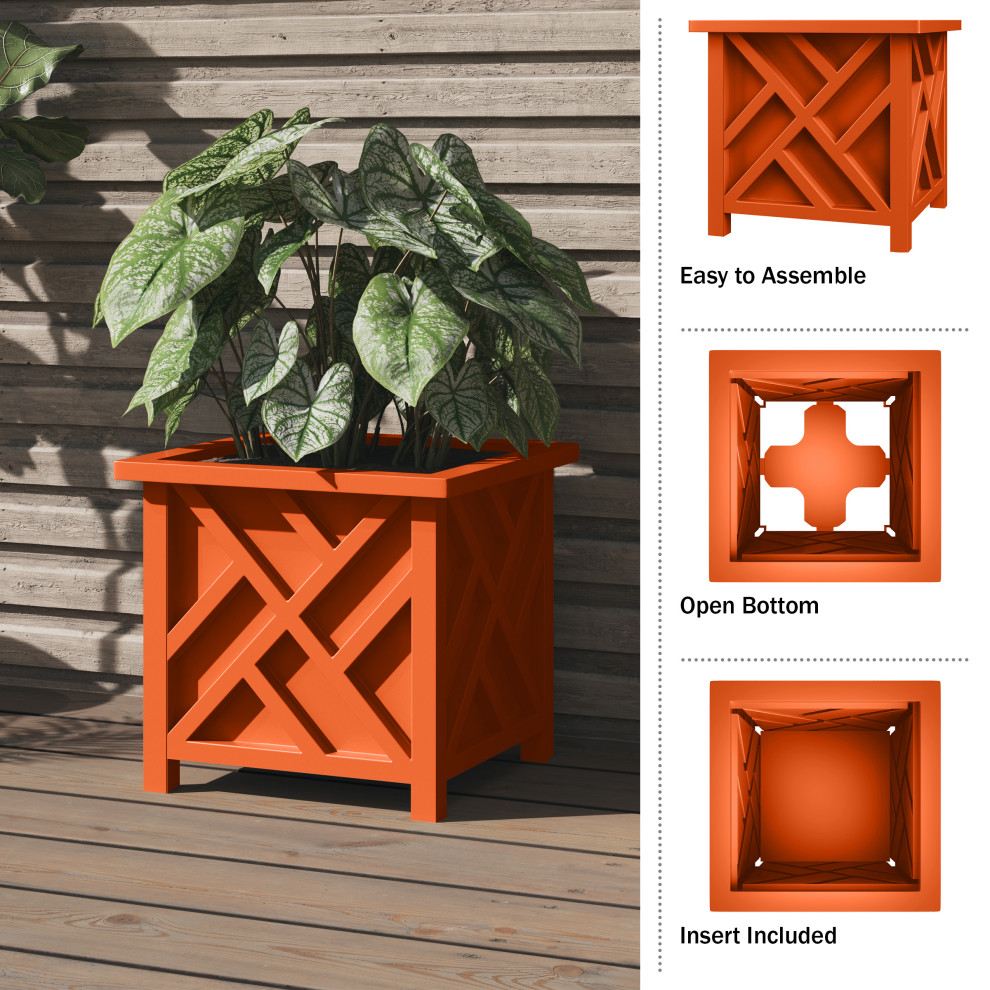 Lattice Design Planter Box 15.5 quotSquare Decorative Outdoor Flower or Plant Pot   Contemporary   Outdoor Pots And Planters   by Trademark Global  Houzz