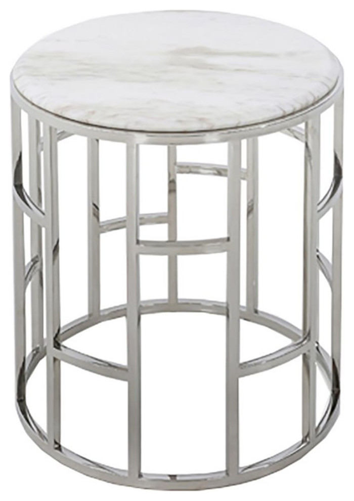 Modrest Silvan Modern Stainless Steel  ampMarble End Table in White   Contemporary   Side Tables And End Tables   by Homesquare  Houzz