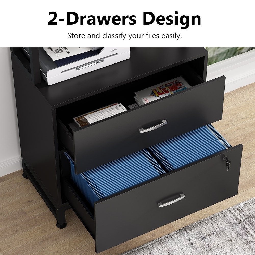 Bookshelf Bookcase with Open Storage Shelves 2 Drawer