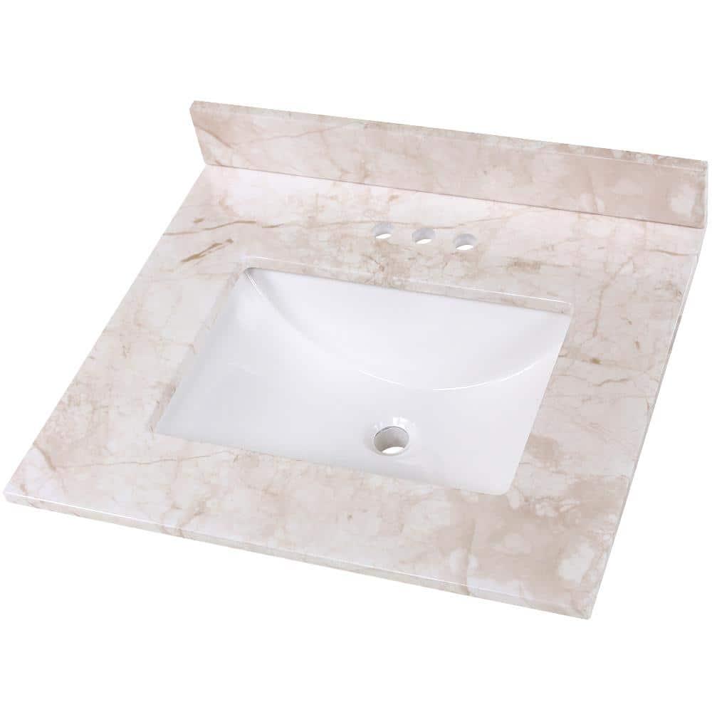 Home Decorators Collection 25 in W x 22 in D Stone Effects Cultured Marble Vanity Top in Dune with Undermount White Sink