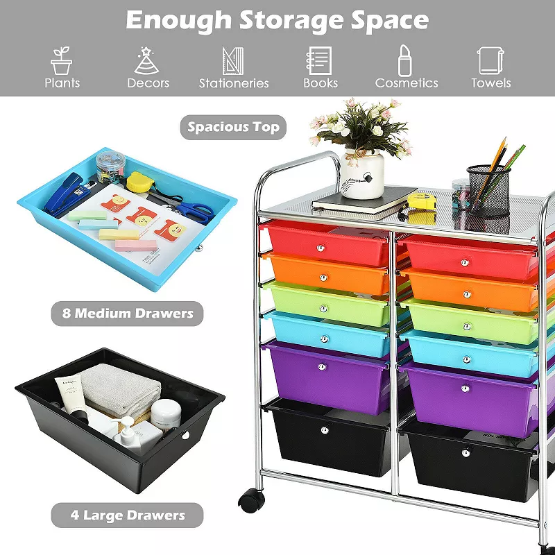 12 Drawers Rolling Cart Storage Scrapbook Paper Organizer Bins