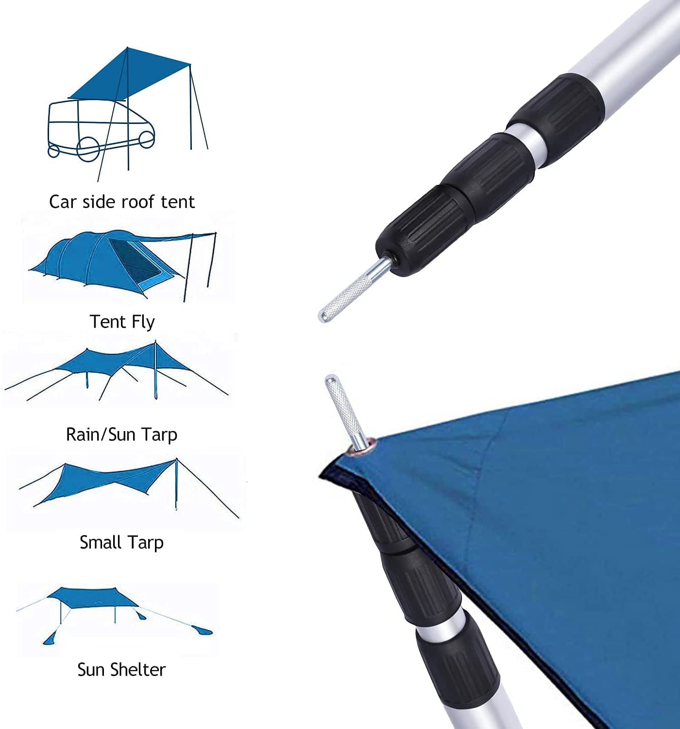 REDCAMP Aluminum Adjustable Camping Tarp Poles, Set of 2, 90" Telescoping Lightweight Tent Poles for Shelter, Hammock Rain Fly, Awning