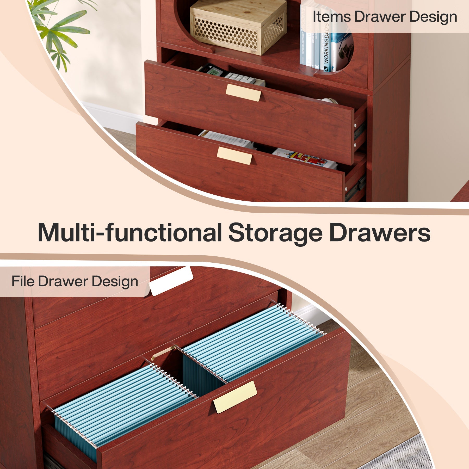 3-Drawer File Cabinet, Freestanding Filing Cabinet with Open Storage Shelves