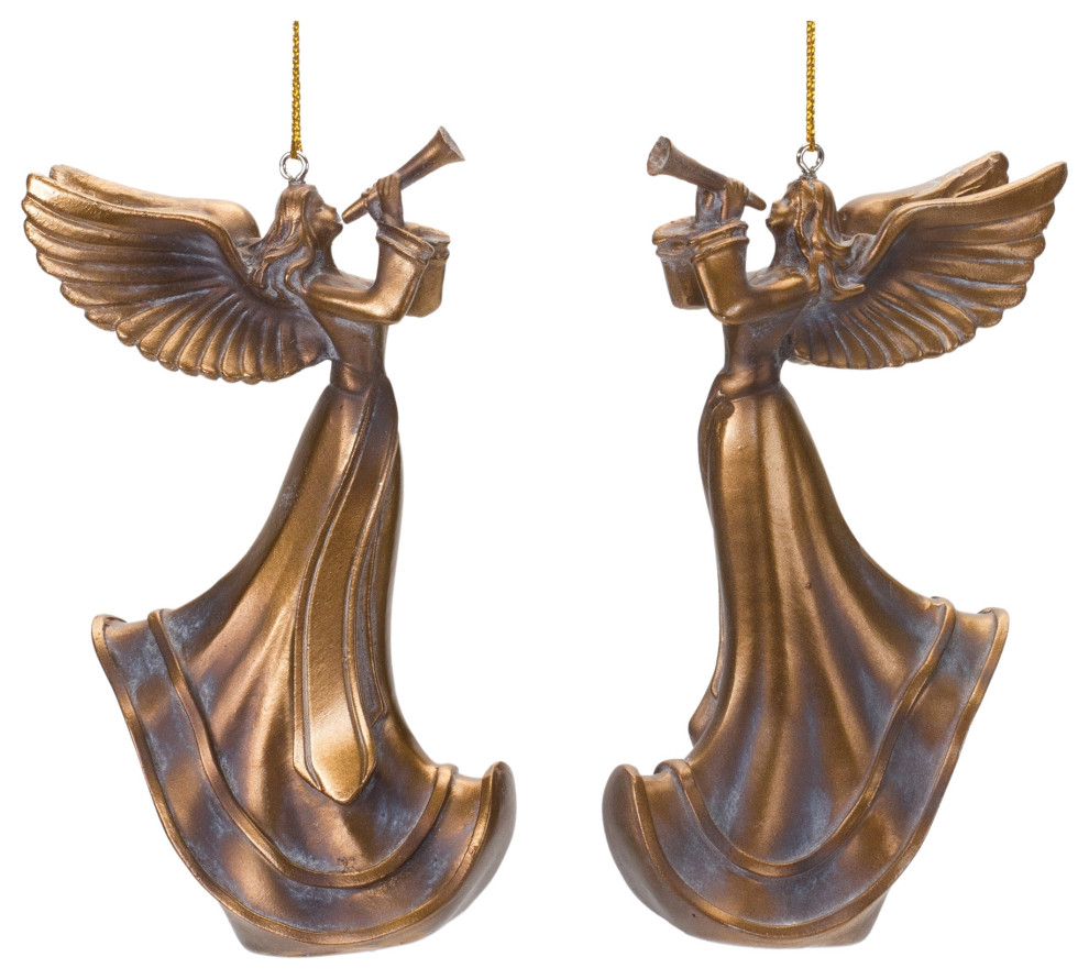 Bronze Trumpet Angel Ornament  6 Piece Set   Christmas Ornaments   by Melrose International LLC  Houzz