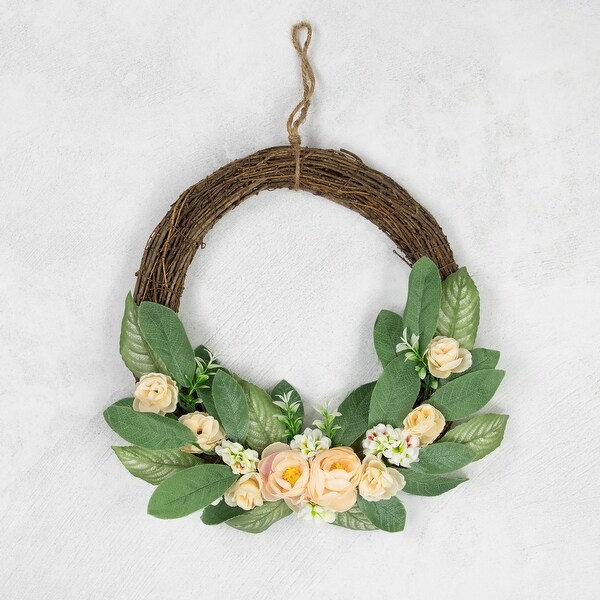 14 Mini Peach Rose Half Floral Spring Wreath