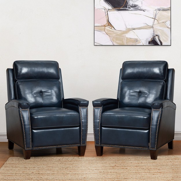 Set Of 2 Florina Modern Upholstery Genuine Leather Recliner With Nailhead Trim For Living Room And Bedroom Artful Living Design