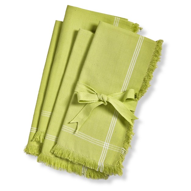 Tag Solid Green With White Border Stripe Cotton Machine Washable Napkin Set Of 4 Citron