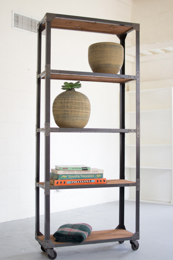 Large Iron and Recycled Wood Shelving Unit   Industrial   Bookcases   by First of a Kind USA Inc  Houzz