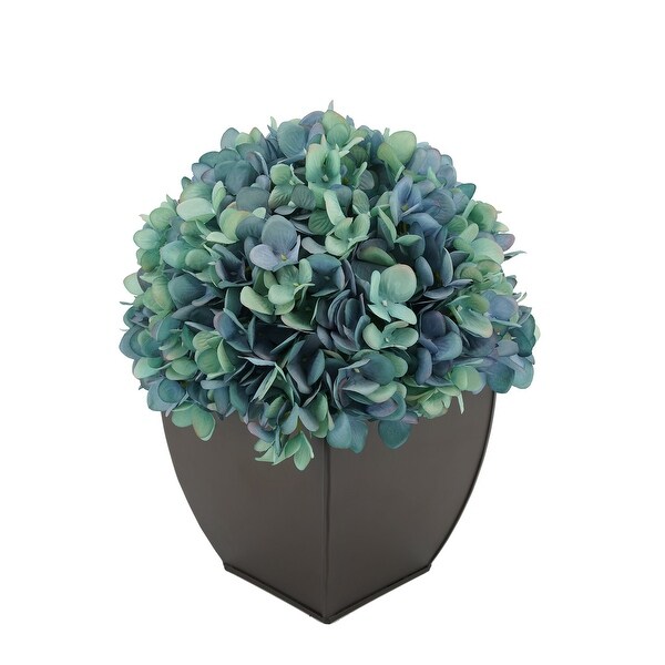 Faux Hydrangea in Matte Brown Tapered Zinc Cube