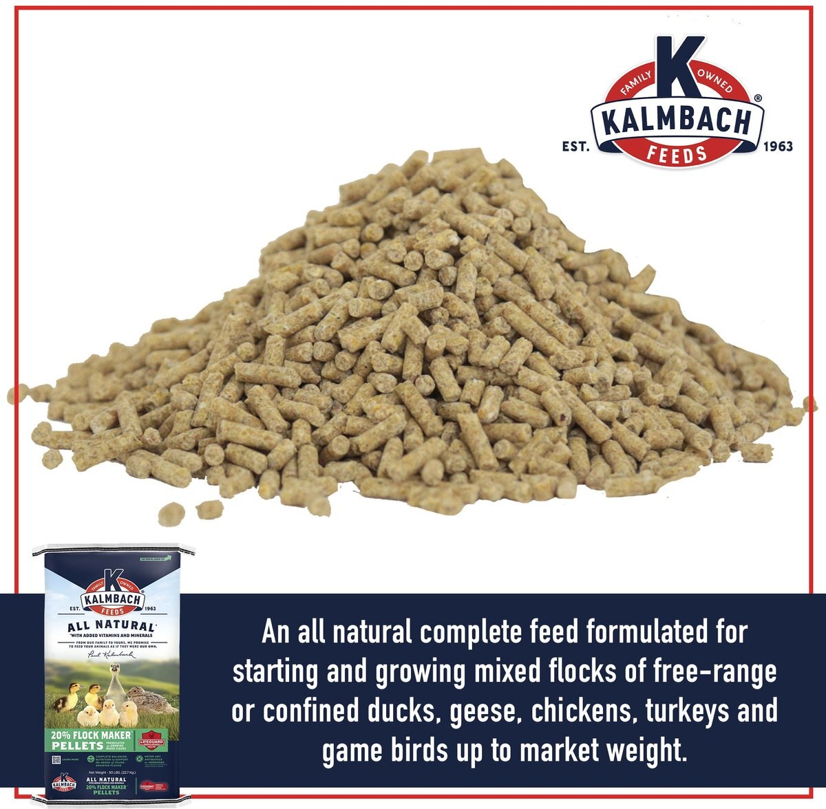 Kalmbach Feeds All Natural 20% Flock Maker Crumbles Poultry Feed， 50-lb bag