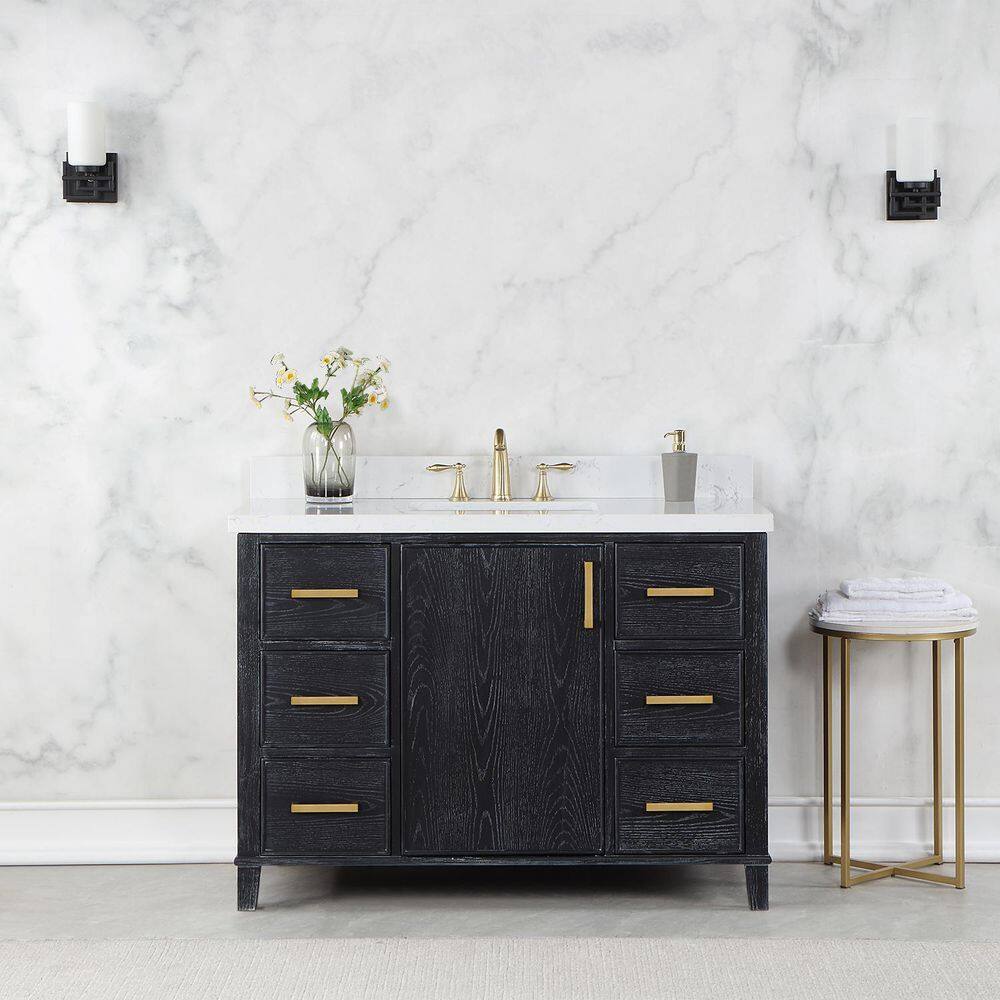 Altair Weiser 48 in. W x 22 in. D Single Sink Bath Vanity in Black Oak with White Composite Stone Top without Mirror 549048-BO-AW-NM