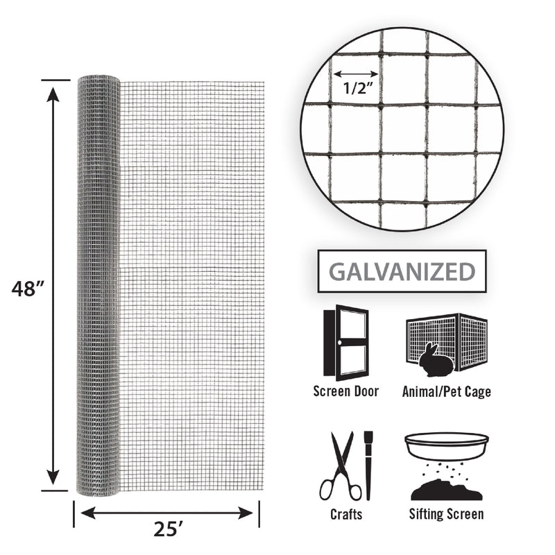 Garden Craft 48 in. H X 25 ft. L X Galvanized Steel 1/2 in. Mesh Hardware Cloth Roll