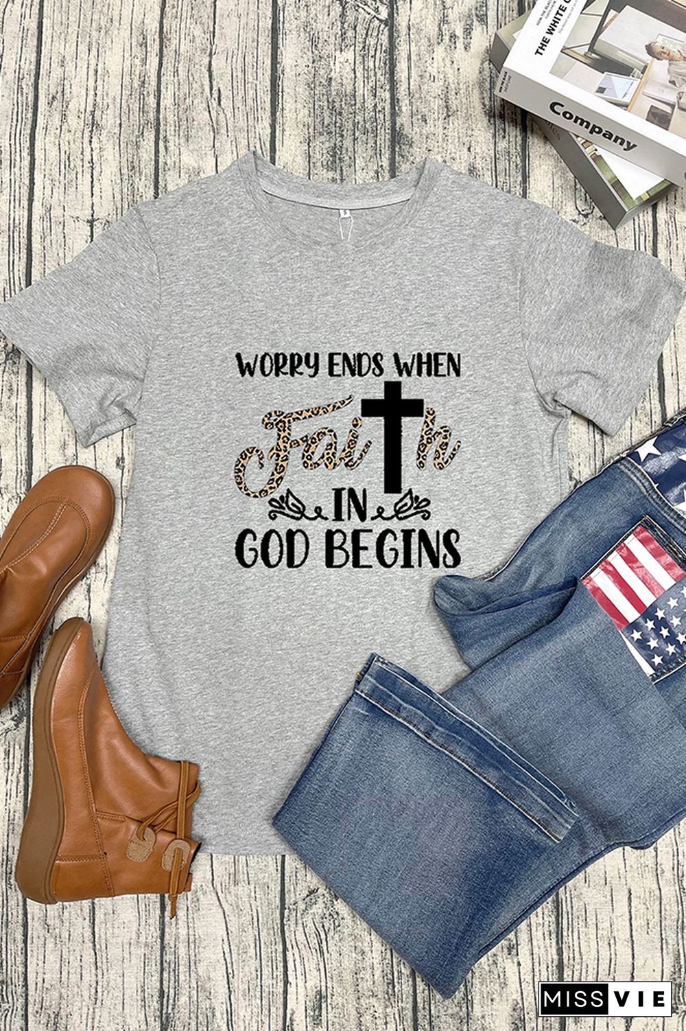 Worry Ends When Faith in God Begins Short Sleeve Graphic Tee Wholesale