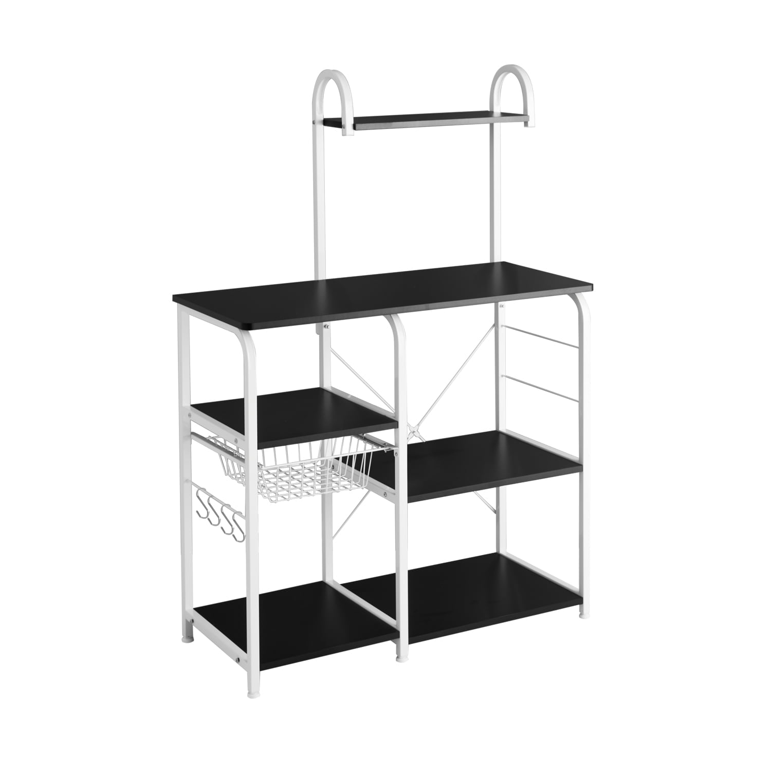 Kitchen Utility Storage Shelf Microwave Stand Cart on Wheels with Side Hooks by LAZYLAND (White)