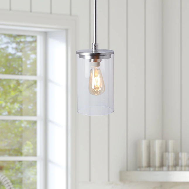 Kichler 43996NI Crosby Brushed Nickel Modern/Contemporary Clear Glass Cylinder Mini Pendant Light