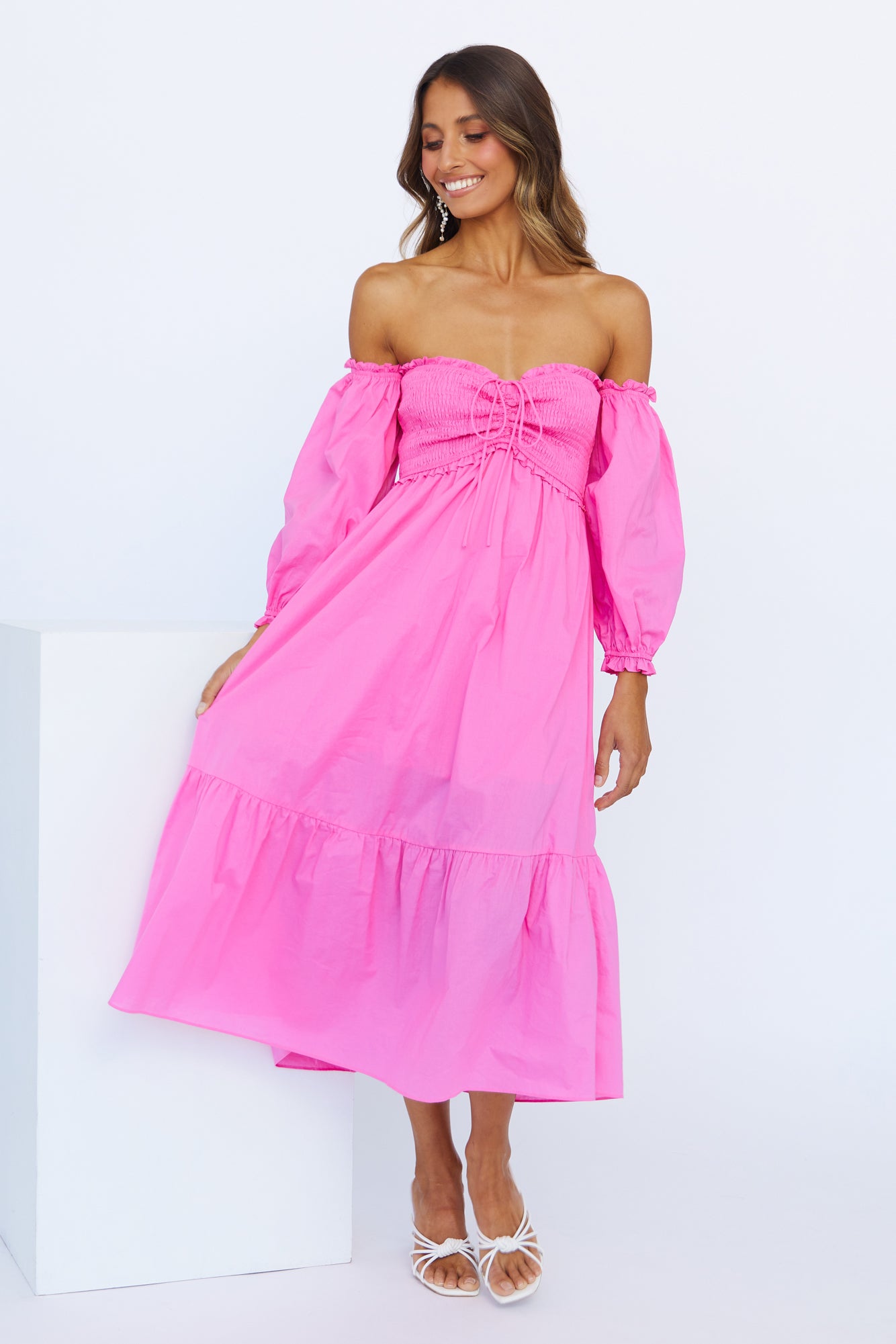 Kiss Me At Sunset Midi Dress Hot Pink