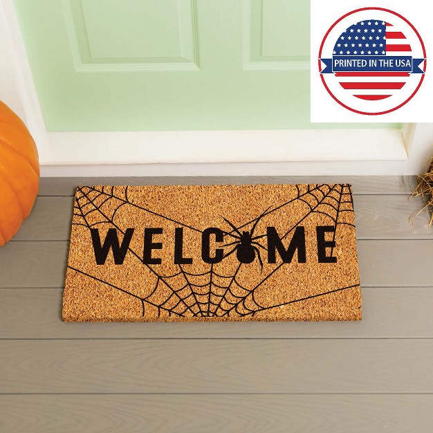 Evergreen 16 X 28 Inches Welcome Door Mat Non slip Rubber Backing Dirt Catching Natural Coir Indoor And Outdoor Home Decor