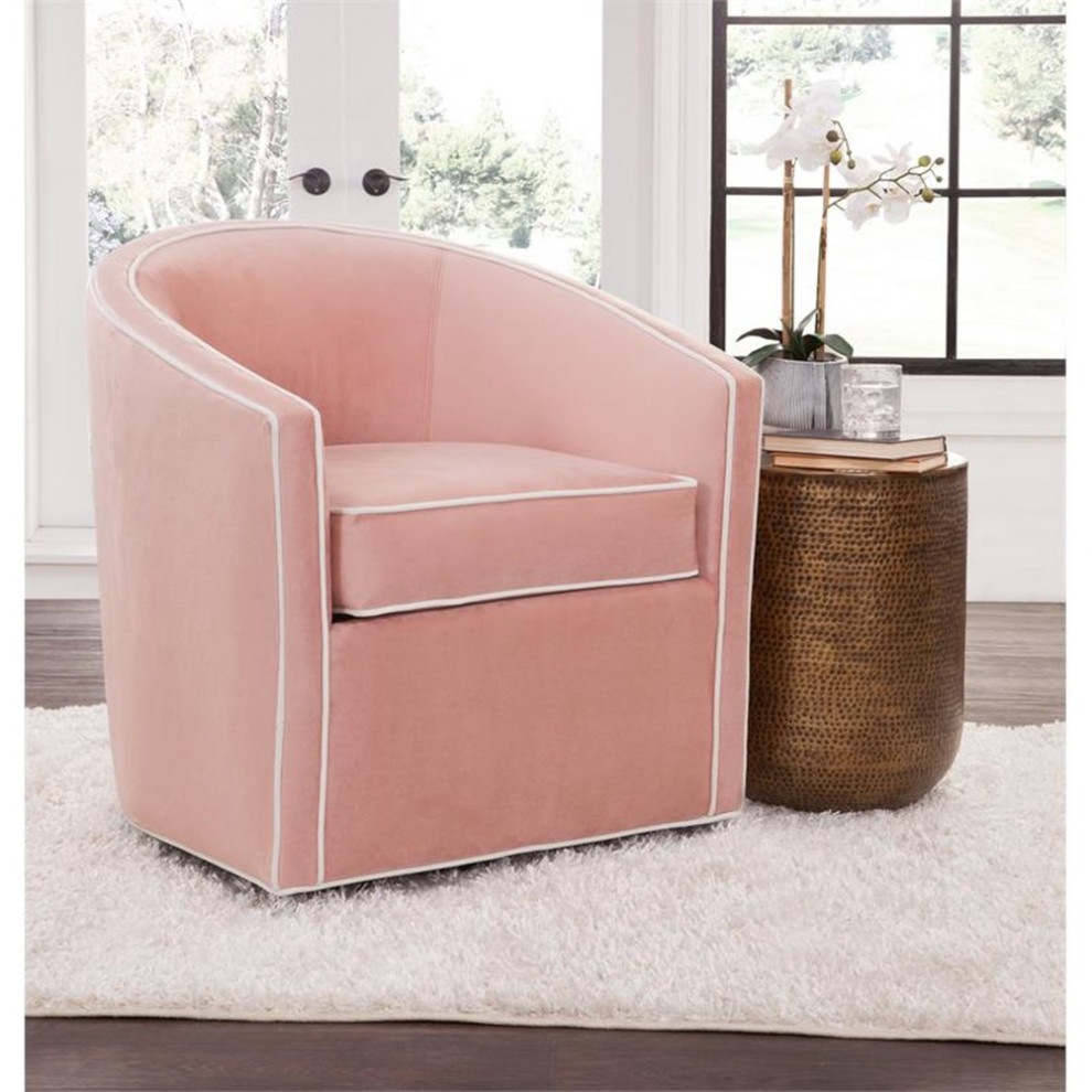 Pemberly Row Modern Pink Finish Blush Velvet Swivel Accent Chair   Contemporary   Armchairs And Accent Chairs   by Homesquare  Houzz