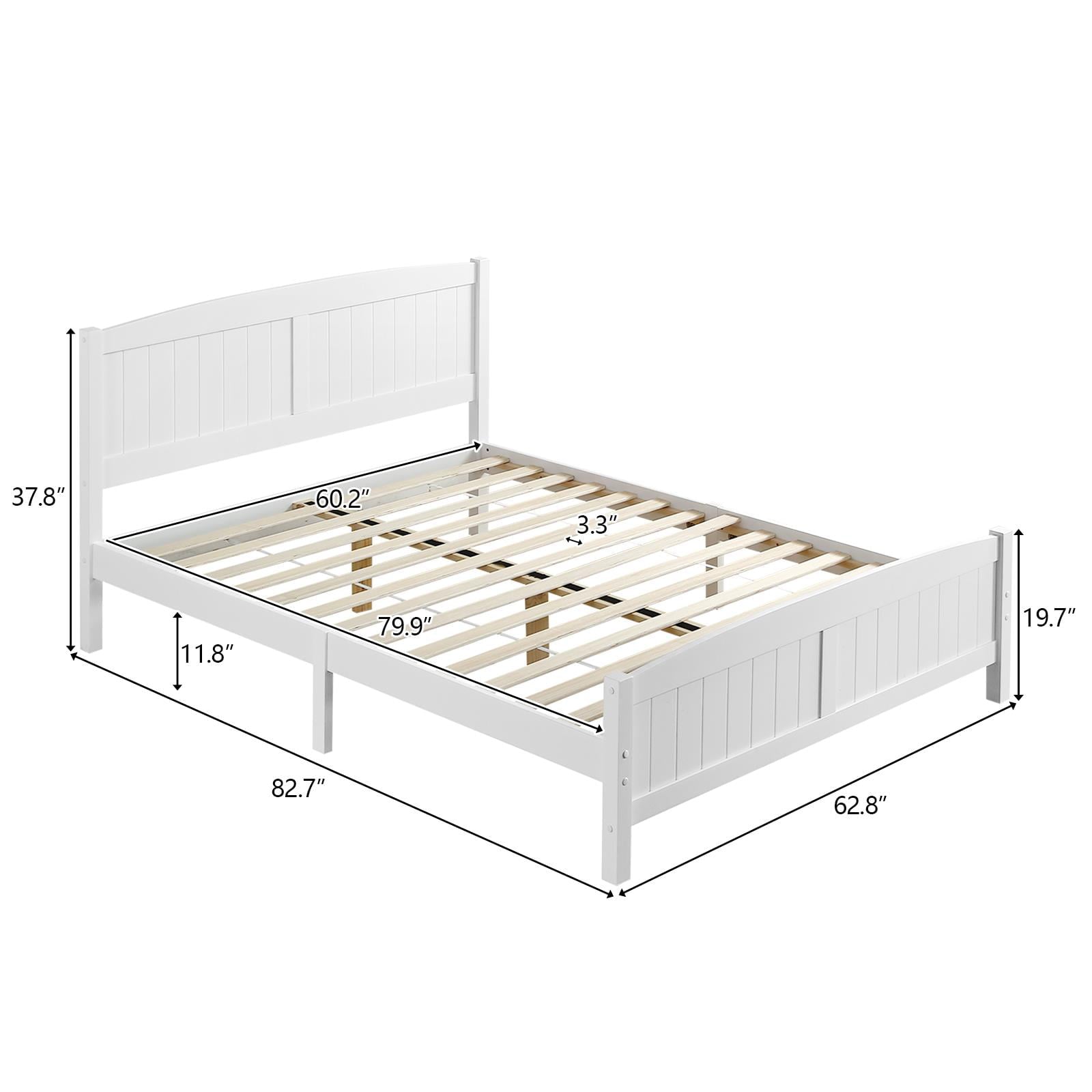 Zimtown Queen Bed Frame,Solid Pine Wood Kids Twin Platform Bed Frame, Bedroom Queen Bed with Headboard for Adults, White