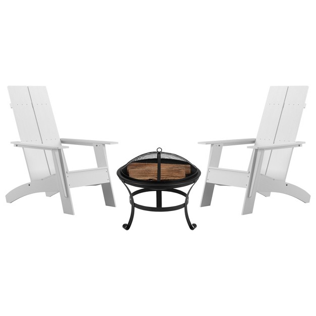 Merrick Lane Outdoor Set With Modern Adirondack Rocking Chairs amp Wood Burning Fire Pit Poker amp Spark Screen