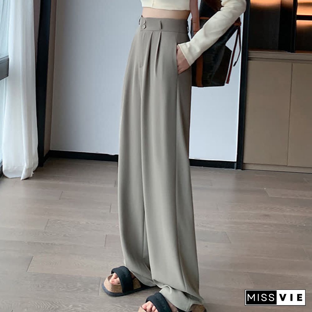 High Waist Wide Leg Double Button Drape Suit Pants