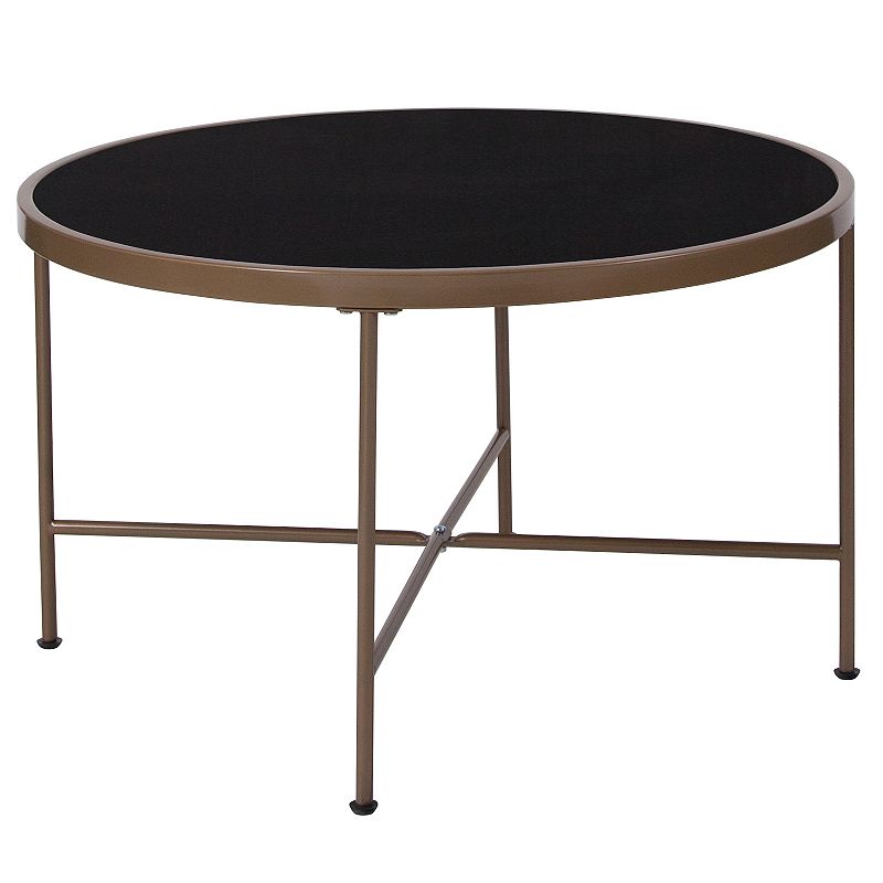 Merrick Lane Harriet Tempered Glass Coffee Table with Round Metal Frame