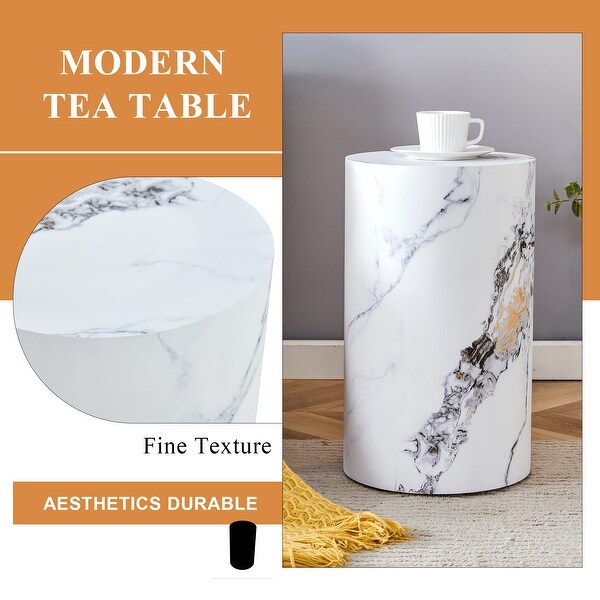 Cylindrical Side Table with Marble Pattern 12